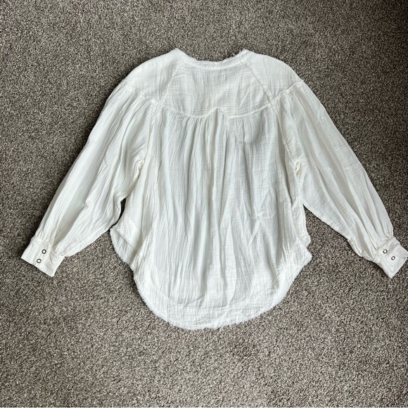 We The Free Ivory 1/2 Button Up Oversized Peasant Long Sleeve Blouse, Size Med - Picture 8 of 10
